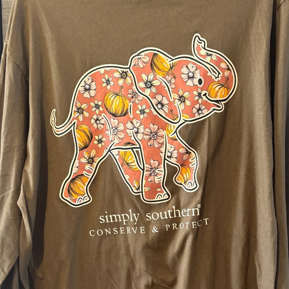 Simply Southern Brown Shirt with Elephant Pumpkin Graphic